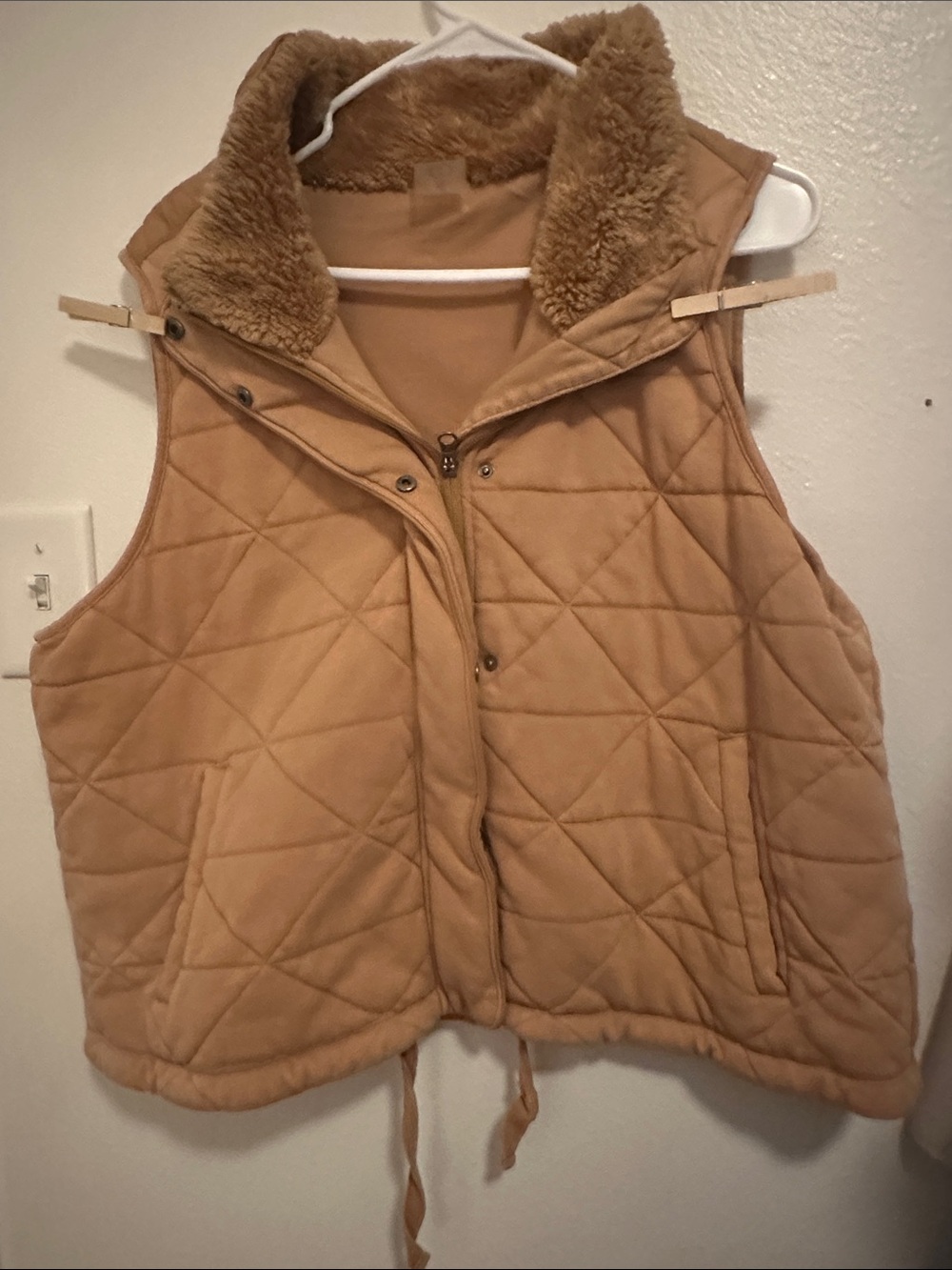 Quilted Sherpa-Lined Vest in Tan